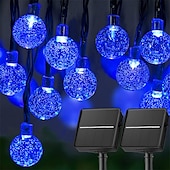 ieftine Alimentare Energie Solară-Pachet de 2 lumini solare cu glob de cristal, 10 m 100 leduri și 6 m 60 leduri lumini rezistente la apă în aer liber de Crăciun, grădină, fereastră, decorare petrecere