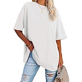 levne jednoduché tričko-dámské oblečení basic oversized trička s kulatým výstřihem jednobarevná nová barva rukáv s volným ramenem kulatý výstřih top s krátkým rukávem