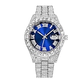 cheap Quartz Watches-Quartz Watch For Men Male Hip Hop Full Diamond Watch Luxury Stainless Steel Clock Men Analog Quartz Wristwatches Gift Boyfriend