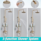 abordables Appareils de douche extérieurs-Robinet de douche, ensemble de système de douche, appareil de douche en laiton antique à effet pluie pommeau de douche de 8 pouces avec poignée de douche cascade bec de baignoire système de douche