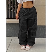 cheap Women&#039;s Cargo Pants-Women&#039;s Cargo Pants Pants Trousers Baggy Pants Fashion Low Waist Solid Color Pocket Baggy Quick Dry Inelastic Causal Black White Pink Khaki Spring, Fall, Winter, Summer Loose Fit