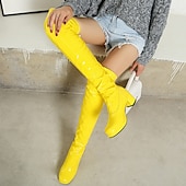cheap Fashion Boots-Women&#039;s Black Patent Leather Over-the-Knee Boots with Chunky Heel, Stylish and Sleek for Night Out and Party Wear