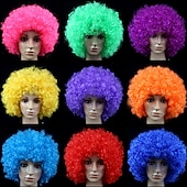 olcso Party Parókák-karneváli parókák molett yaki afro göndör bob paróka közepes hosszúságú barna szintetikus haj férfi nő gyerekek aranyos cosplay piros színű karneváli parókák halloween parókák
