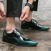 tanie Formalny-męskie lakierowane skórzane buty wizytowe typu oxford – błyszczące, formalne, sznurowane buty do biznesu, na wesela i wieczorne imprezy