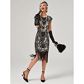 economico Abiti degli anni '20-Anni Ruggenti Anni 1920 Lunghezza al ginocchio Vestito Abito Flapper Abito da Ballo Normale Cortissima Il grande Gatsby Charleston Invitato al matrimonio Paillettes Frangia con nappe Scollo Tondo