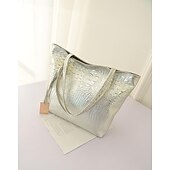 cheap Handbag &amp; Totes-Women's Tote Shoulder Bag Tote Nylon PU Leather Outdoor Office Daily Zipper Solid Color Silver Black Gold