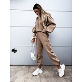 cheap Women&#039;s Tracksuit-Women&#039;s Active Streetwear Tracksuit Pants Sets Sweatshirt Long Sleeve Hooded Solid Color Sports Outdoor Casual Black White Green Fall &amp; Winter Regular Fit