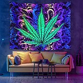 voordelige Blacklight wandtapijten-cannabisbladeren blacklight wandtapijt uv-reactief glow in the dark glow party neon psychedelisch trippy mistig hangend wandtapijt muurschildering voor woonkamer slaapkamer