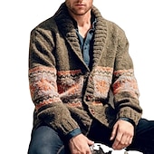 cheap Men&#039;s Cardigan Sweater-Men&#039;s Sweater Cardigan Sweater Ribbed Knit Cropped Knitted Floral Shawl Collar Stylish Basic Outdoor Daily Clothing Apparel Fall Winter Army Green S M L