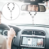 cheap Car Pendants &amp; Ornaments-Car Rosary 2 Pcs Rearview Mirror Auto Rosary Hanging Personalized Car Cross Blessing Catholic Car Medal for Truck Bike Motorcycle Car Mirror Hanging Accessories Decors