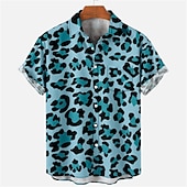 billiga Tropiska växter-Herr Blommig Leopard Landskap Skjorta Hawaii skjorta Aloha skjorta Kort ärm Skjorta Nedvikt Mode Designer Ledigt Utomhus Gata Ledigt Vit Gul Marinblå 3D-tryck S M L