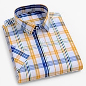 cheap Men&#039;s Non Iron Shirts-Men&#039;s Dress Shirt Casual Shirt Plaid  Check Shirt  Graphic Prints Square Neck Light Yellow Light Pink Black / Gray White / Green Sea Blue Casual Daily Short Sleeve collared shirts Clothing Apparel
