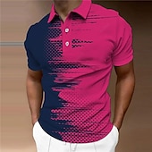 cheap Men&#039;s Printed Polo-Men&#039;s Geometric Polo Shirts Golf Shirt Short Sleeve Polo Shirts Collared Shirts Business Casual WorkWear Formal Wear Festival Wear Buttons 3D Print Fuchsia