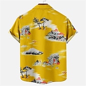 billiga Tropiska växter-Herr Blommig Leopard Landskap Skjorta Hawaii skjorta Aloha skjorta Kort ärm Skjorta Nedvikt Mode Designer Ledigt Utomhus Gata Ledigt Vit Gul Marinblå 3D-tryck S M L