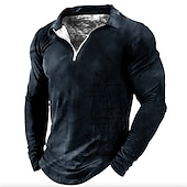 halpa Miesten vintage poolo-Miesten Merellinen Vetoketjulliset poolopaidat Golfpaita Pitkähihainen Poolopaidat Kauluspaidat Vintage Vapaa-aika Lomavaatteet Venevaatteet Juhla-asut 3D-tulostus Quarter Zip Polo Sininen Khaki
