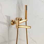 halpa Ammehanat-vintage kylpyammehana kaksoisputki seinään kiinnitettävä kultainen, kylpyammeen täyttöhana messinkihana, jossa käsisuihku, keraaminen venttiili yhden kahvan ohjaus