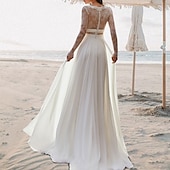 cheap Casual Wedding Dresses-Beach Wedding Beach Open Back Boho Wedding Dresses A-Line V Neck Sleeveless Floor Length Chiffon Bridal Gowns With Pleats 2025