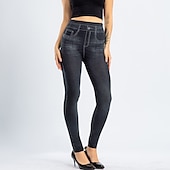 olcso Sima leggings-női divatos harisnya leggings bokáig érő nadrág alkalmi hétvégi rugalmas egyszínű pocakkontroll popsi emelő magas derék vékony kék 2xl