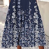 economico Abiti casual floreali-Per donna Vestito longuette Abito casual Vestito a trapezio Essenziale Esterno Da mare Giornaliero Standard Floreale Ditsy floreale Manica a 3/4 Girocollo Blu marino Estate Primavera