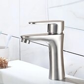 cheap Classical-Bathroom Sink Faucet,Stainless Steel Matte Black/Nickel Brushed Single Handle One Hole Bath Taps with Hot and Cold Switch