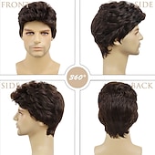 cheap Party Wigs-Brown Mens Wig Handsome Male Short Hair Synthetic Carnival Costume Toupee for Men Daily Party Use