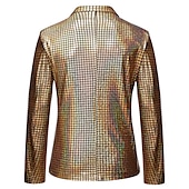 cheap Men&#039;s Classic Blazers-Men&#039;s Jacket Blazer Party Evening Bar Party Favor Vintage Skinny Polyester Stripes and Plaid Glitter Windproof Single Breasted Blazer Silver Gold Rainbow