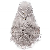 economico Parrucche dei personaggi dei film-daenerys targaryen parrucche parrucche argentate per donna parrucca lunga intrecciata parrucche per festa parrucche carnevale