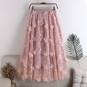 economico Gonne semplici-Per donna Gonna Altalena a dondolo Gonne da lavoro Gonna lunga Medio Gonne Pizzo Con ricami Multistrato Tinta unita Ufficio / Business Giornaliero Primavera &amp; Autunno Poliestere Elegante Lungo Estate
