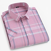 cheap Men&#039;s Non Iron Shirts-Men&#039;s Dress Shirt Casual Shirt Plaid  Check Shirt  Graphic Prints Square Neck Light Yellow Light Pink Black / Gray White / Green Sea Blue Casual Daily Short Sleeve collared shirts Clothing Apparel