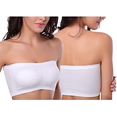 baratos Sutiãs-sutiã bandeau sem costura plus size sem alças sutiã tubo superior elástico com almofadas removíveis para roupas femininas para casa