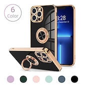 Недорогие Чехлы для iPhone-Чехол для телефона для iPhone 16e iPhone 16 iPhone 15 Pro Max Plus iPhone 14 13 12 11 Pro Max Mini X XR XS Max 8 7 Plus чехол с подставкой кольцом защитой объектива камеры TPU с покрытием