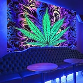voordelige Blacklight wandtapijten-cannabisbladeren blacklight wandtapijt uv-reactief glow in the dark glow party neon psychedelisch trippy mistig hangend wandtapijt muurschildering voor woonkamer slaapkamer