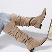olcso Slouch Boots-női velúr hajlított térdcsizma lapos talppal, ideális hétköznapi viselethez és kényelmes ruhákhoz