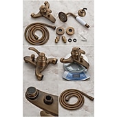 abordables Systèmes de douche à valve brute-robinet de douche, robinet de douche en laiton antique setrainfall poignée unique trois trous système de douche antique valve en céramique mitigeurs de bain douche avec interrupteur d'eau chaude et