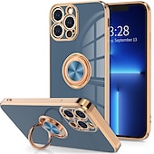 Недорогие Чехлы для iPhone-Чехол для телефона для iPhone 16e iPhone 16 iPhone 15 Pro Max Plus iPhone 14 13 12 11 Pro Max Mini X XR XS Max 8 7 Plus чехол с подставкой кольцом защитой объектива камеры TPU с покрытием