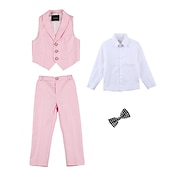billige Guttens formelle drakt-skjorte for gutter &amp; bukse klær sett 4 deler langermet marineblå ensfarget bomull skoleferie mild preppy stil 3-13 år