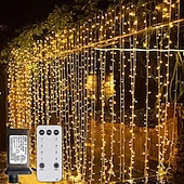 お買い得  プラグイン式電源-屋外クリスマスウィンドウライト 3x3m-300led プラグイン 8 モードカーテンライト 9 色リモートコントロールウィンドウ壁掛けライト クリスマスの装飾のための暖かい白 rgb 寝室の結婚式のパーティーガーデン屋内