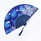 preiswerte Hausbedarf-Faltfächer im Vintage-Stil, Seiden-Faltfächer, chinesisches japanisches Muster, Kunsthandwerk, Geschenk, Heimdekoration, Ornamente, Tanz-Handfächer, 17,8 cm