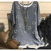 abordables Tops Florales-Blusa de Talla Grande de Mujer Floral Vintage Casual Manga Corta Manga Dolman Cuello Redondo Vacaciones Diaria Estampado Loto Mariposa Diente de león Amor Verano Primavera
