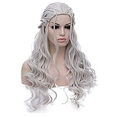economico Parrucche dei personaggi dei film-daenerys targaryen parrucche parrucche argentate per donna parrucca lunga intrecciata parrucche per festa parrucche carnevale