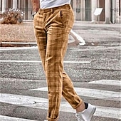economico Chino-Per uomo Pantaloni Chino Pantaloni da jogger Pantaloni eleganti scozzesi Tasche Gamba dritta A quadri Comfort Traspirante Informale Giornaliero Abbigliamento di strada Sportivo Di tendenza Giallo Blu