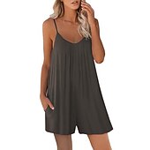 economico Salopette-Per donna Taglie UE / USA Tute Streetwear Tinta unita Senza maniche Corpetti Pantaloncini larghi Stondata Collage Casual / quotidiano Morbido Nero Verde militare Rosso Estate