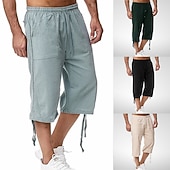 abordables Clásico-Hombre Pantalones Capri Pantalones cortos de lino Pantalones cortos de verano Pantalones cortos de playa Bolsillo Cintura elástica Correa Plano Suave Transpirable Medio corto Deporte Casual Negro
