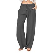 economico Pantaloni-Per donna Normale Culotte Gamba Larga Gamba larga Pantaloni in cotone e lino Moda Lunghezza intera Misura del girovita medio Semplice Tasche Laterali Gamba larga Baggy Comodità Inelastico Casuale