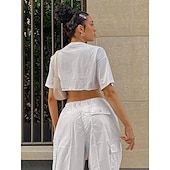cheap Women&#039;s Cargo Pants-Women&#039;s Cargo Pants Pants Trousers Baggy Pants Fashion Low Waist Solid Color Pocket Baggy Quick Dry Inelastic Causal Black White Pink Khaki Spring, Fall, Winter, Summer Loose Fit