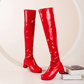 cheap Fashion Boots-Women&#039;s Black Patent Leather Over-the-Knee Boots with Chunky Heel, Stylish and Sleek for Night Out and Party Wear
