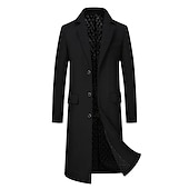 billiga Trenchcoat för män-Herr Vinterkappa Rock Trenchcoat Kontor &amp; Karriär Dagliga kläder Vinter Ylle Håller värmen Tvättbar Ytterkläder Kläder Mode Uppvärmning Solid färg Flera fickor Nedvikt Enkelknäppt