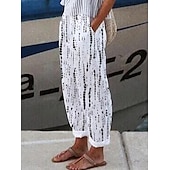 cheap Straight-Leg Pants-Women&#039;s Cotton Linen Pants Baggy Pants Linen Like Vacation Designer Ankle-Length Mid Waist Polka Dot Flower / Floral Side Pockets Baggy Print Comfort Micro-elastic Casual Daily