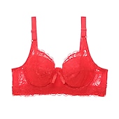 abordables Sujetadores y bralettes-Sujetadores de encaje para mujer, sujetadores acolchados, sujetadores con aros, tirantes desmontables, copa 3/4, escote en V, transpirables, push up, encaje, color puro, gancho&amp;amp;Conjuntos casuales