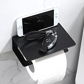 cheap Toilet Paper Holders-Toilet Paper Holder Multi-Functional Storage Roll Paper Holder Black Matt Space Aluminum